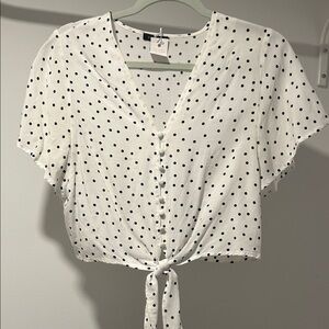 Dynamite White Polka Dot Tie-Front V-Neck Crop Top